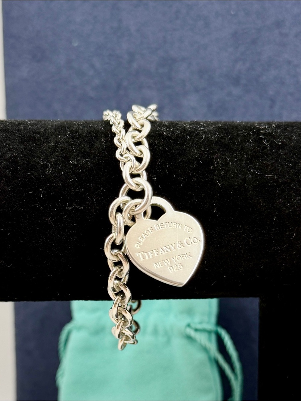 TIFFANY & CO Sterling Silver Return to Tiffany Heart Tag Charm Bracelet 7.5” COA